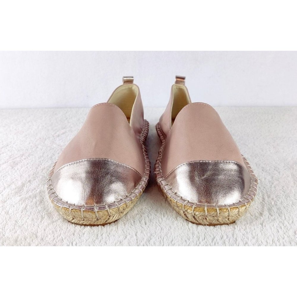 ASOS Espadrille Flat Pink Blush Faux Leather Rose Gold Metallic Toe Cap Rope - Picture 6 of 11
